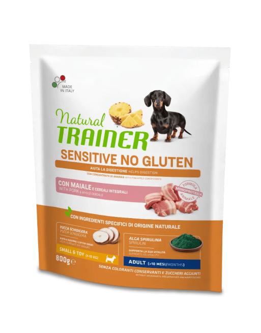 Natural Trainer Adult Small&Toy Sensitive No Gluten Maiale 800g