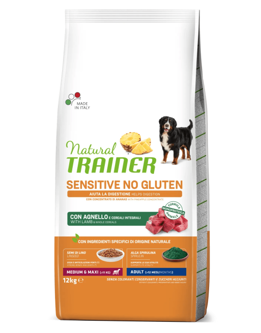 Natural Trainer Adult Medium&Maxi Sensitive No Gluten Agnello